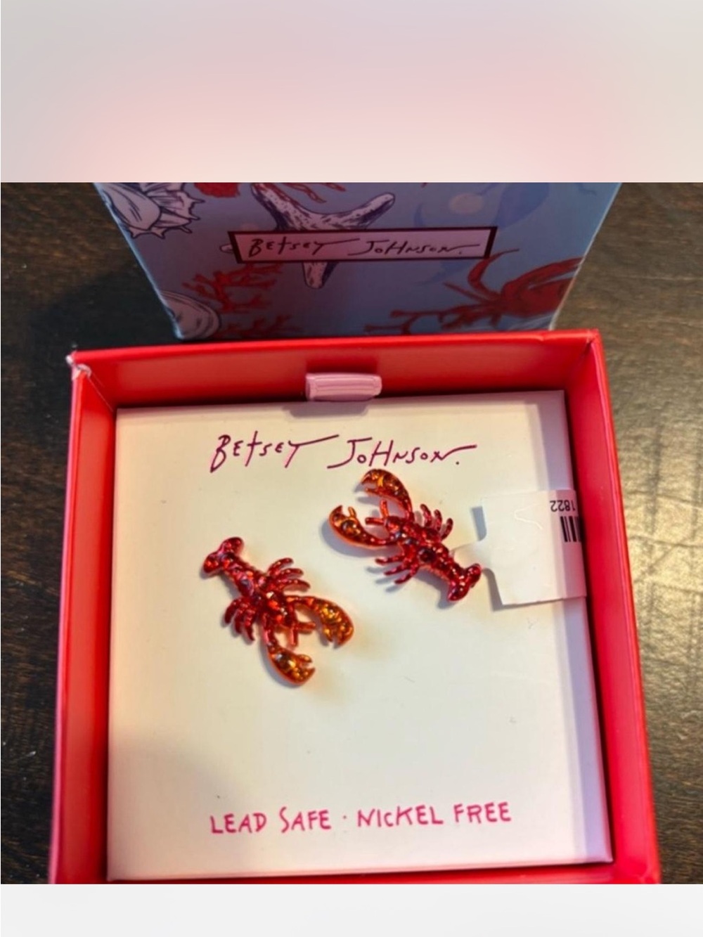 Betsey Johnson Red Glitter Lobster Earrings - Brand New!